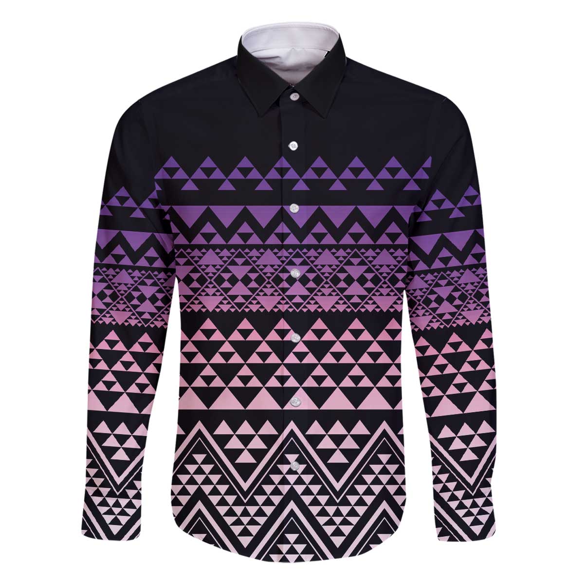 Maori Niho Taniwha Te Wheiao Family Matching Off The Shoulder Long Sleeve Dress and Hawaiian Shirt Waiporoporo LT7 Dad's Shirt - Long Sleeve Purple - Polynesian Pride