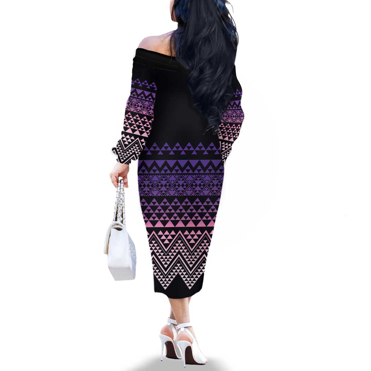 Maori Niho Taniwha Te Wheiao Family Matching Off The Shoulder Long Sleeve Dress and Hawaiian Shirt Waiporoporo LT7 - Polynesian Pride