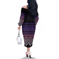 Maori Niho Taniwha Te Wheiao Family Matching Off The Shoulder Long Sleeve Dress and Hawaiian Shirt Waiporoporo LT7 - Polynesian Pride