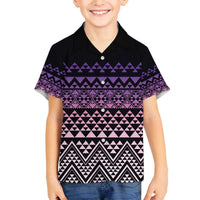 Maori Niho Taniwha Te Wheiao Family Matching Off The Shoulder Long Sleeve Dress and Hawaiian Shirt Waiporoporo LT7 Son's Shirt Purple - Polynesian Pride