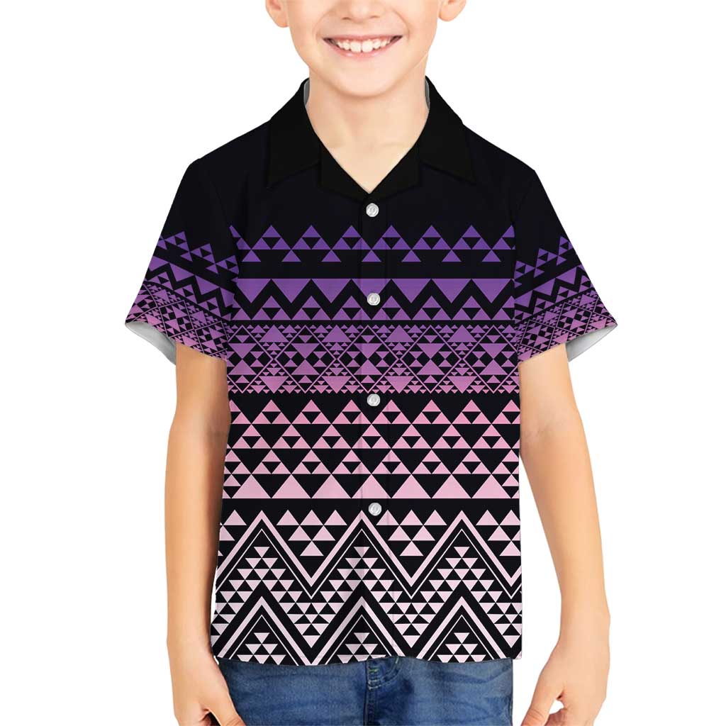 Maori Niho Taniwha Te Wheiao Family Matching Off Shoulder Maxi Dress and Hawaiian Shirt Waiporoporo LT7 Son's Shirt Purple - Polynesian Pride