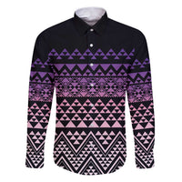 Maori Niho Taniwha Te Wheiao Family Matching Puletasi and Hawaiian Shirt Waiporoporo LT7 Dad's Shirt - Long Sleeve Purple - Polynesian Pride