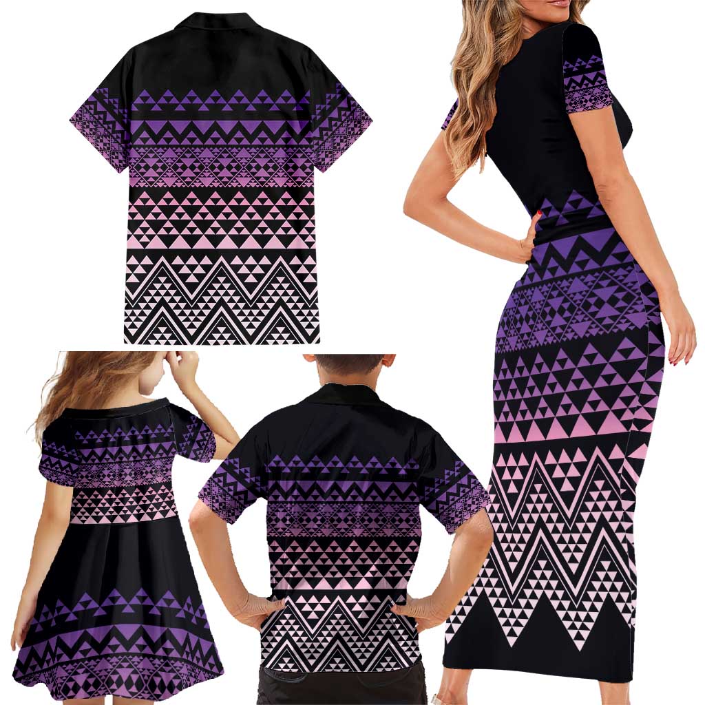 Maori Niho Taniwha Te Wheiao Family Matching Short Sleeve Bodycon Dress and Hawaiian Shirt Waiporoporo LT7 - Polynesian Pride