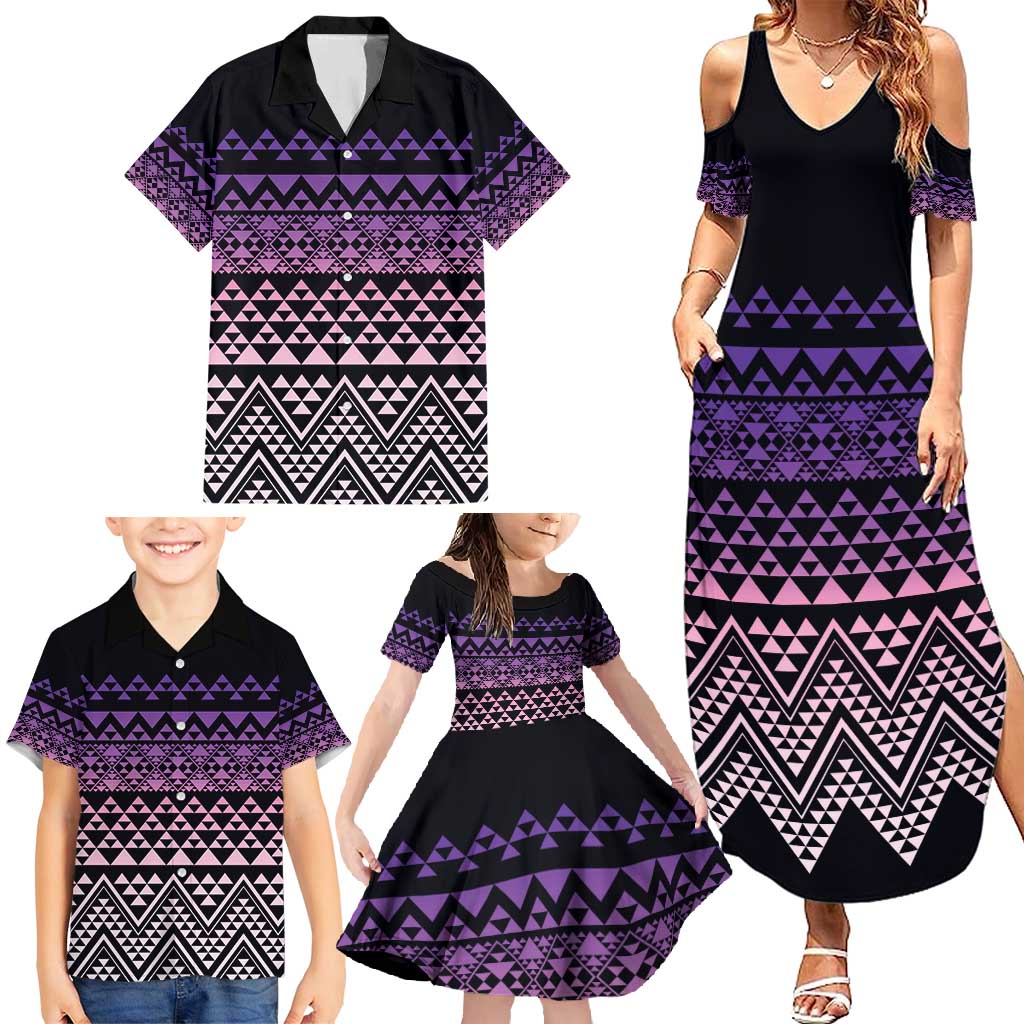 Maori Niho Taniwha Te Wheiao Family Matching Summer Maxi Dress and Hawaiian Shirt Waiporoporo LT7 - Polynesian Pride
