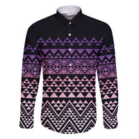 Maori Niho Taniwha Te Wheiao Family Matching Summer Maxi Dress and Hawaiian Shirt Waiporoporo LT7 Dad's Shirt - Long Sleeve Purple - Polynesian Pride