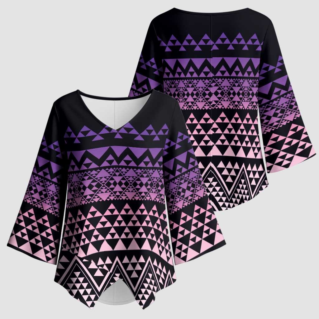 Maori Niho Taniwha Te Wheiao Kimono Sleeve Blouse Waiporoporo - Polynesian Pride