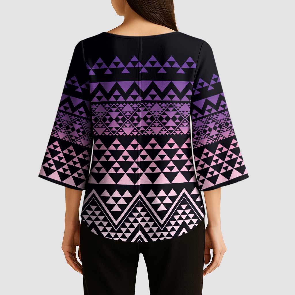 Maori Niho Taniwha Te Wheiao Kimono Sleeve Blouse Waiporoporo - Polynesian Pride