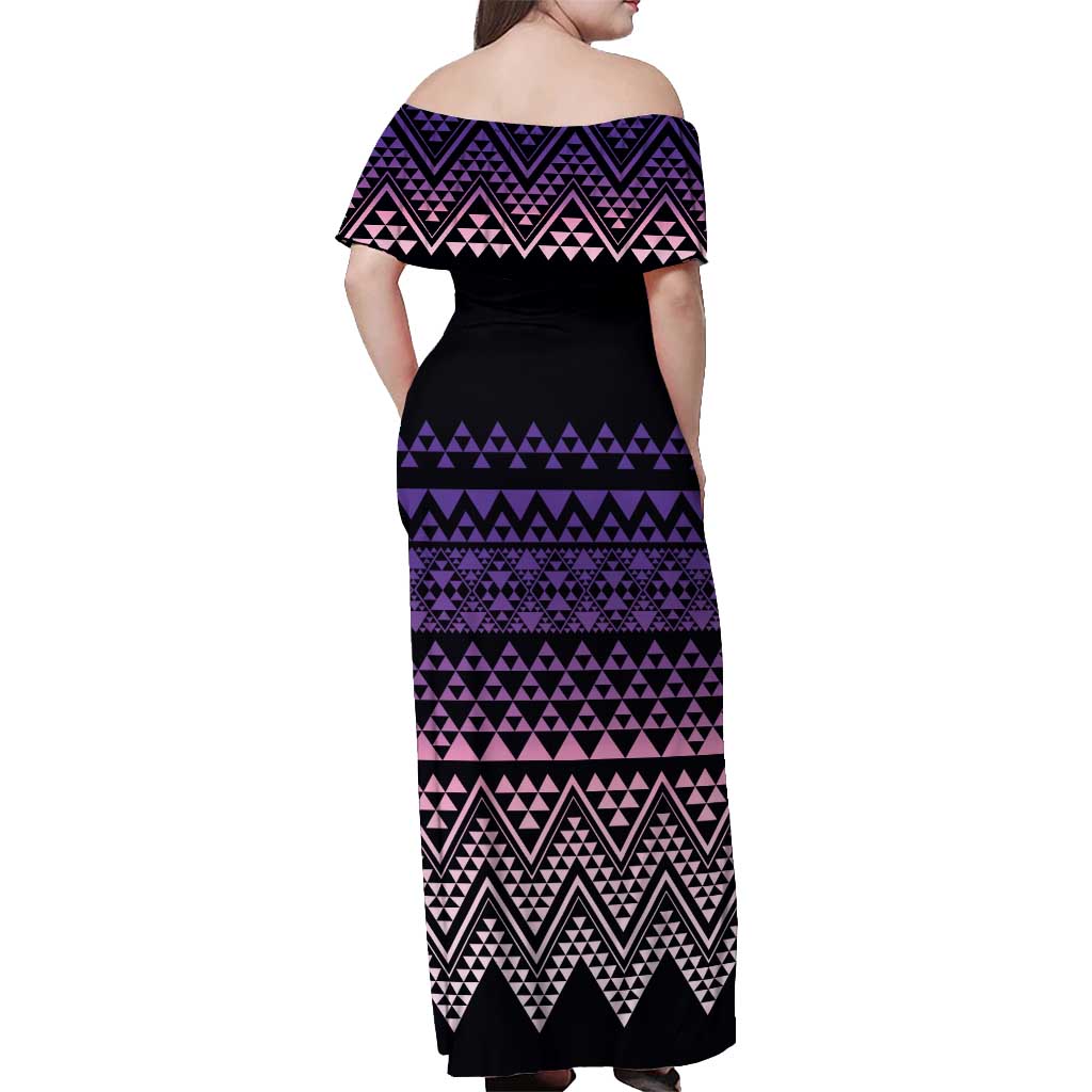 Maori Niho Taniwha Te Wheiao Off Shoulder Maxi Dress Waiporoporo - Polynesian Pride