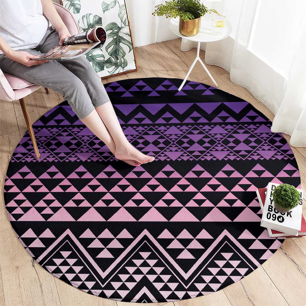 Maori Niho Taniwha Te Wheiao Round Carpet Waiporoporo - Polynesian Pride