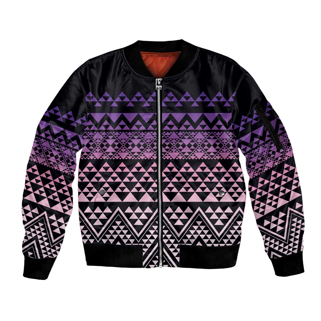 Maori Niho Taniwha Te Wheiao Sleeve Zip Bomber Jacket Waiporoporo LT7 Unisex Purple - Polynesian Pride