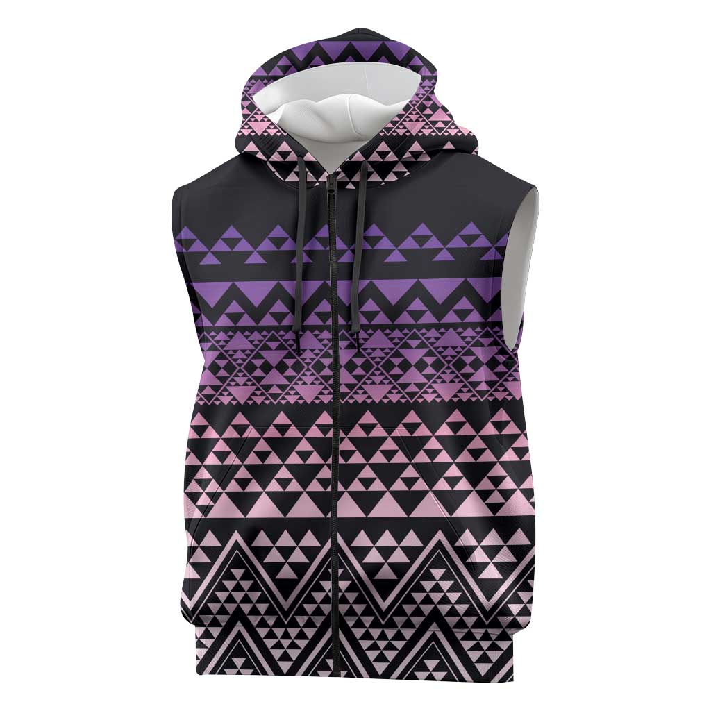 Maori Niho Taniwha Te Wheiao Sleeveless Zip Hoodie Waiporoporo - Polynesian Pride