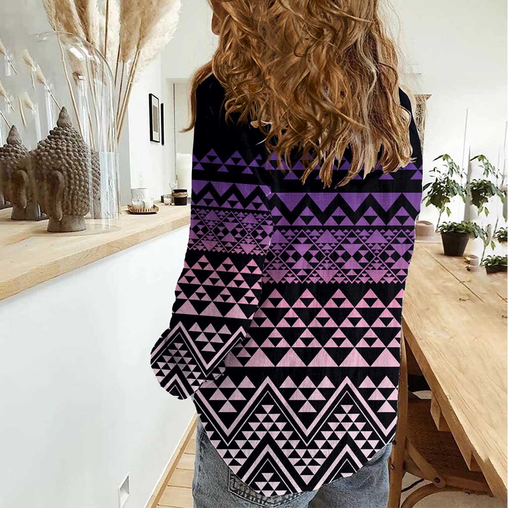 Maori Niho Taniwha Te Wheiao Women Casual Shirt Waiporoporo - Polynesian Pride