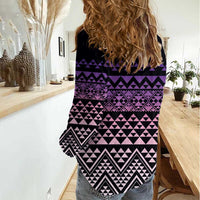 Maori Niho Taniwha Te Wheiao Women Casual Shirt Waiporoporo - Polynesian Pride