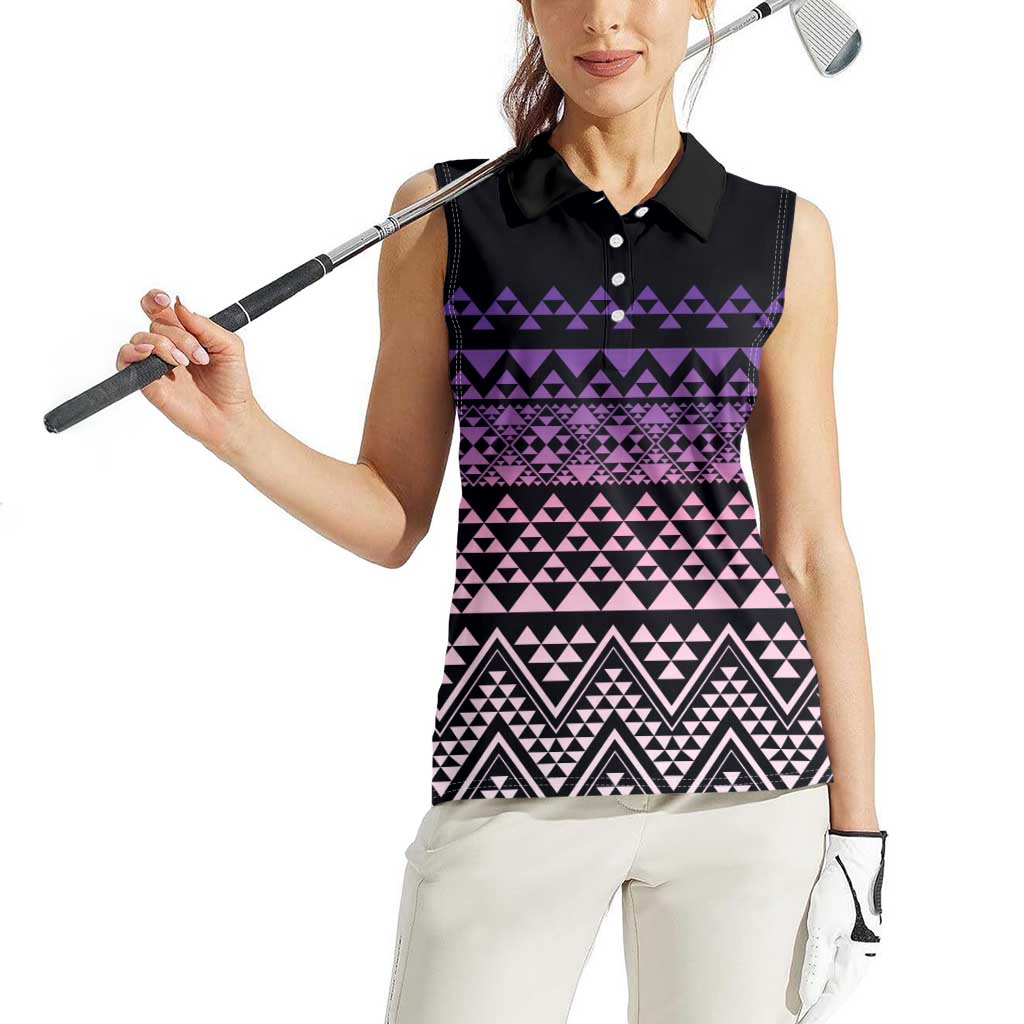 Maori Niho Taniwha Te Wheiao Women Sleeveless Polo Shirt Waiporoporo - Polynesian Pride