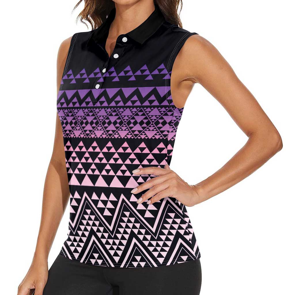 Maori Niho Taniwha Te Wheiao Women Sleeveless Polo Shirt Waiporoporo - Polynesian Pride