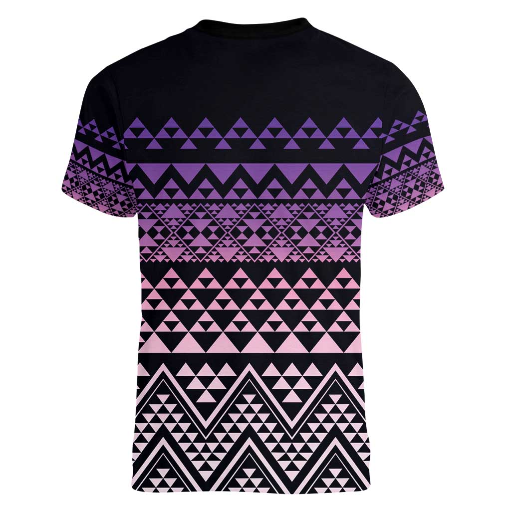 Maori Niho Taniwha Te Wheiao Women V-Neck T-Shirt Waiporoporo - Polynesian Pride