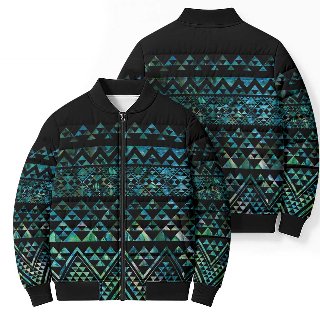 Maori Niho Taniwha Te Wheiao Bomber Puffer Jacket Paua Shell - Polynesian Pride