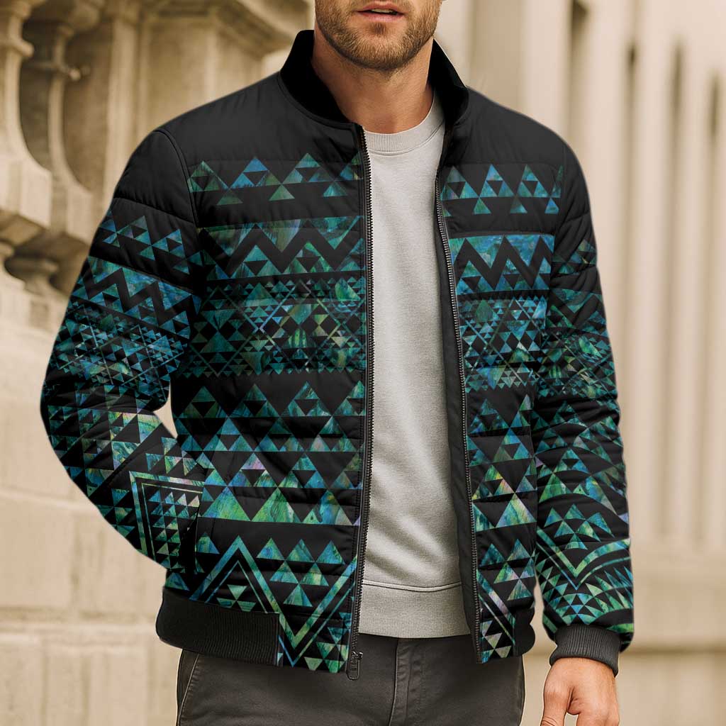 Maori Niho Taniwha Te Wheiao Bomber Puffer Jacket Paua Shell - Polynesian Pride