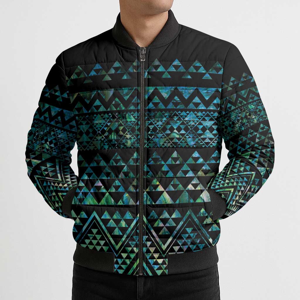 Maori Niho Taniwha Te Wheiao Bomber Puffer Jacket Paua Shell - Polynesian Pride