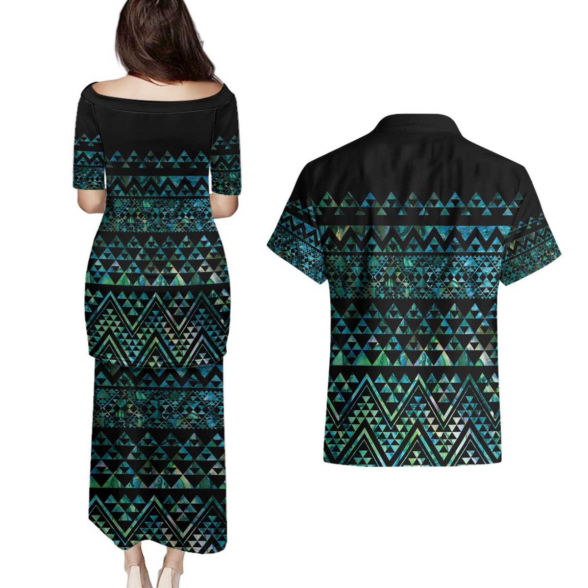 Maori Niho Taniwha Te Wheiao Couples Matching Puletasi and Hawaiian Shirt Paua Shell - Polynesian Pride