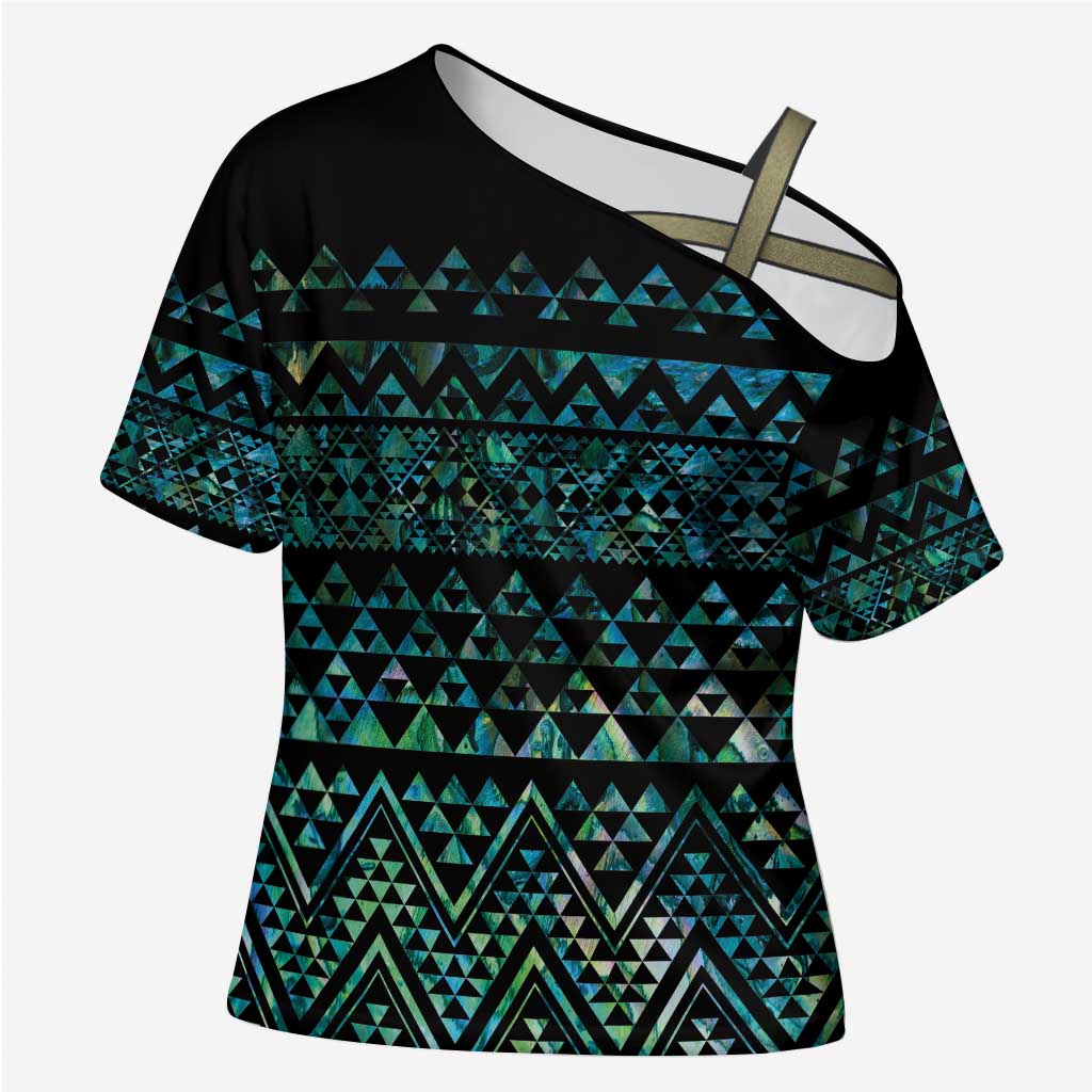 Maori Niho Taniwha Te Wheiao Cross Shoulder Shirt Paua Shell - Polynesian Pride