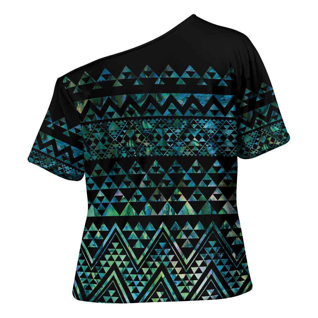 Maori Niho Taniwha Te Wheiao Cross Shoulder Shirt Paua Shell - Polynesian Pride