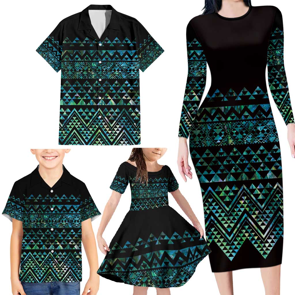 Maori Niho Taniwha Te Wheiao Family Matching Long Sleeve Bodycon Dress and Hawaiian Shirt Paua Shell LT7 - Polynesian Pride