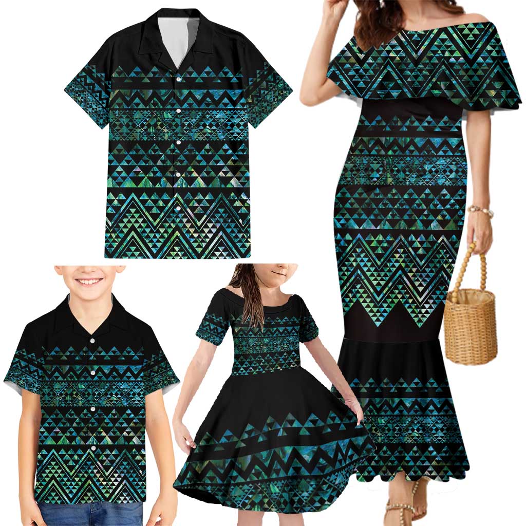 Maori Niho Taniwha Te Wheiao Family Matching Mermaid Dress and Hawaiian Shirt Paua Shell LT7 - Polynesian Pride