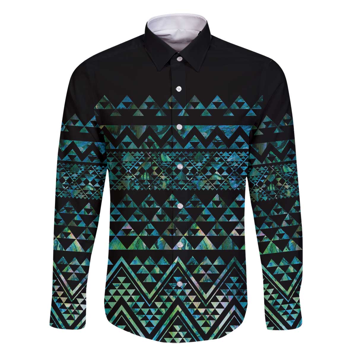 Maori Niho Taniwha Te Wheiao Family Matching Off The Shoulder Long Sleeve Dress and Hawaiian Shirt Paua Shell LT7 Dad's Shirt - Long Sleeve Colorful - Polynesian Pride
