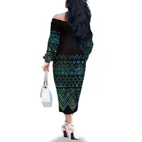 Maori Niho Taniwha Te Wheiao Family Matching Off The Shoulder Long Sleeve Dress and Hawaiian Shirt Paua Shell LT7 - Polynesian Pride