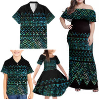Maori Niho Taniwha Te Wheiao Family Matching Off Shoulder Maxi Dress and Hawaiian Shirt Paua Shell LT7 - Polynesian Pride