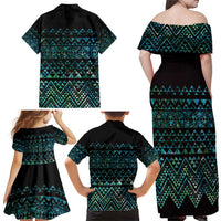 Maori Niho Taniwha Te Wheiao Family Matching Off Shoulder Maxi Dress and Hawaiian Shirt Paua Shell LT7 - Polynesian Pride