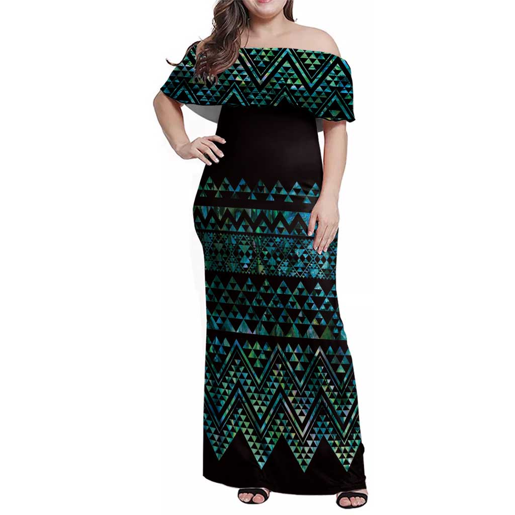 Maori Niho Taniwha Te Wheiao Family Matching Off Shoulder Maxi Dress and Hawaiian Shirt Paua Shell LT7 Mom's Dress Colorful - Polynesian Pride