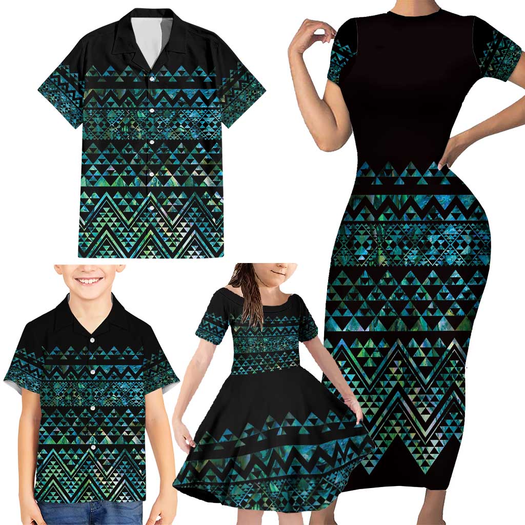 Maori Niho Taniwha Te Wheiao Family Matching Short Sleeve Bodycon Dress and Hawaiian Shirt Paua Shell LT7 - Polynesian Pride