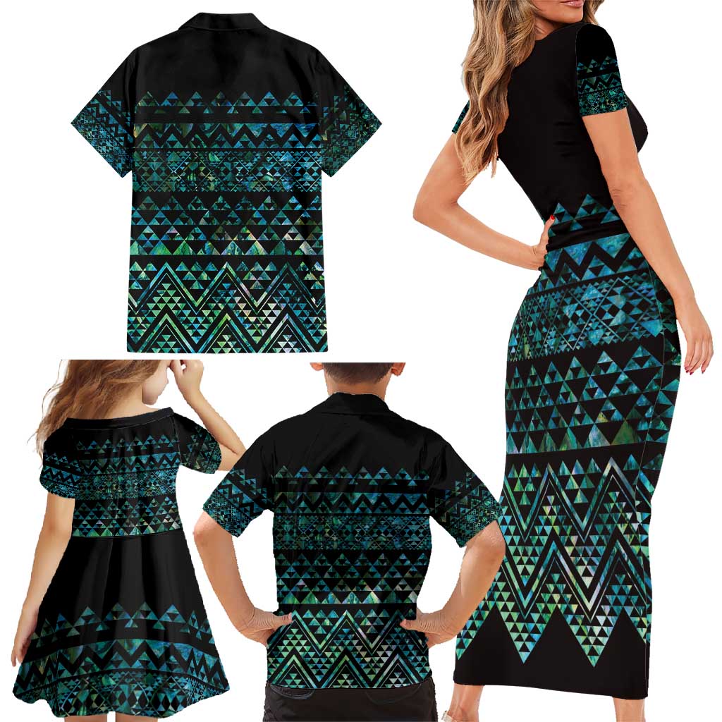 Maori Niho Taniwha Te Wheiao Family Matching Short Sleeve Bodycon Dress and Hawaiian Shirt Paua Shell LT7 - Polynesian Pride