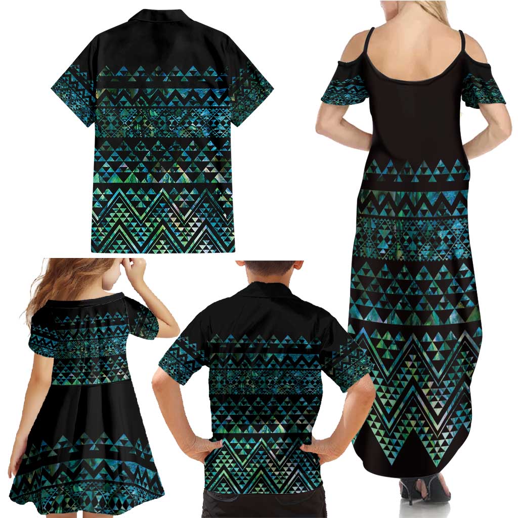 Maori Niho Taniwha Te Wheiao Family Matching Summer Maxi Dress and Hawaiian Shirt Paua Shell LT7 - Polynesian Pride