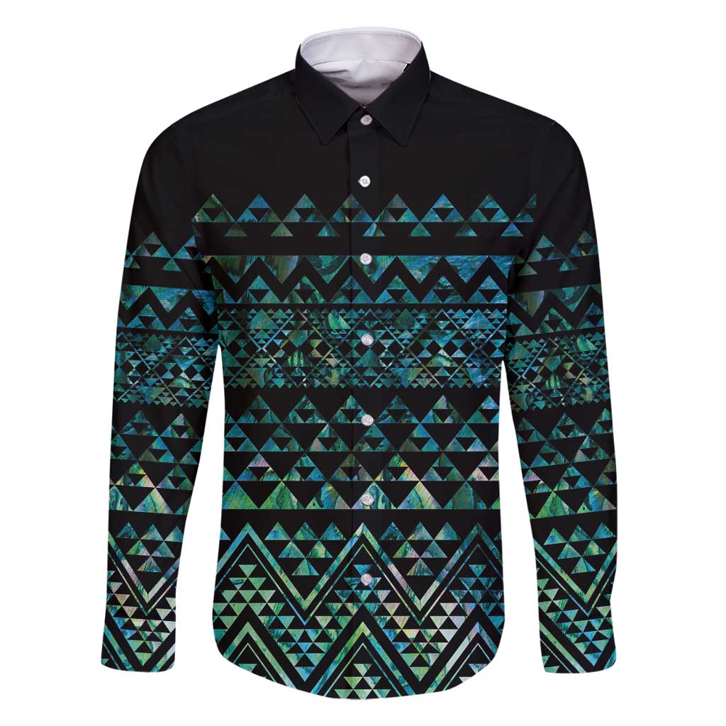 Maori Niho Taniwha Te Wheiao Family Matching Summer Maxi Dress and Hawaiian Shirt Paua Shell LT7 Dad's Shirt - Long Sleeve Colorful - Polynesian Pride