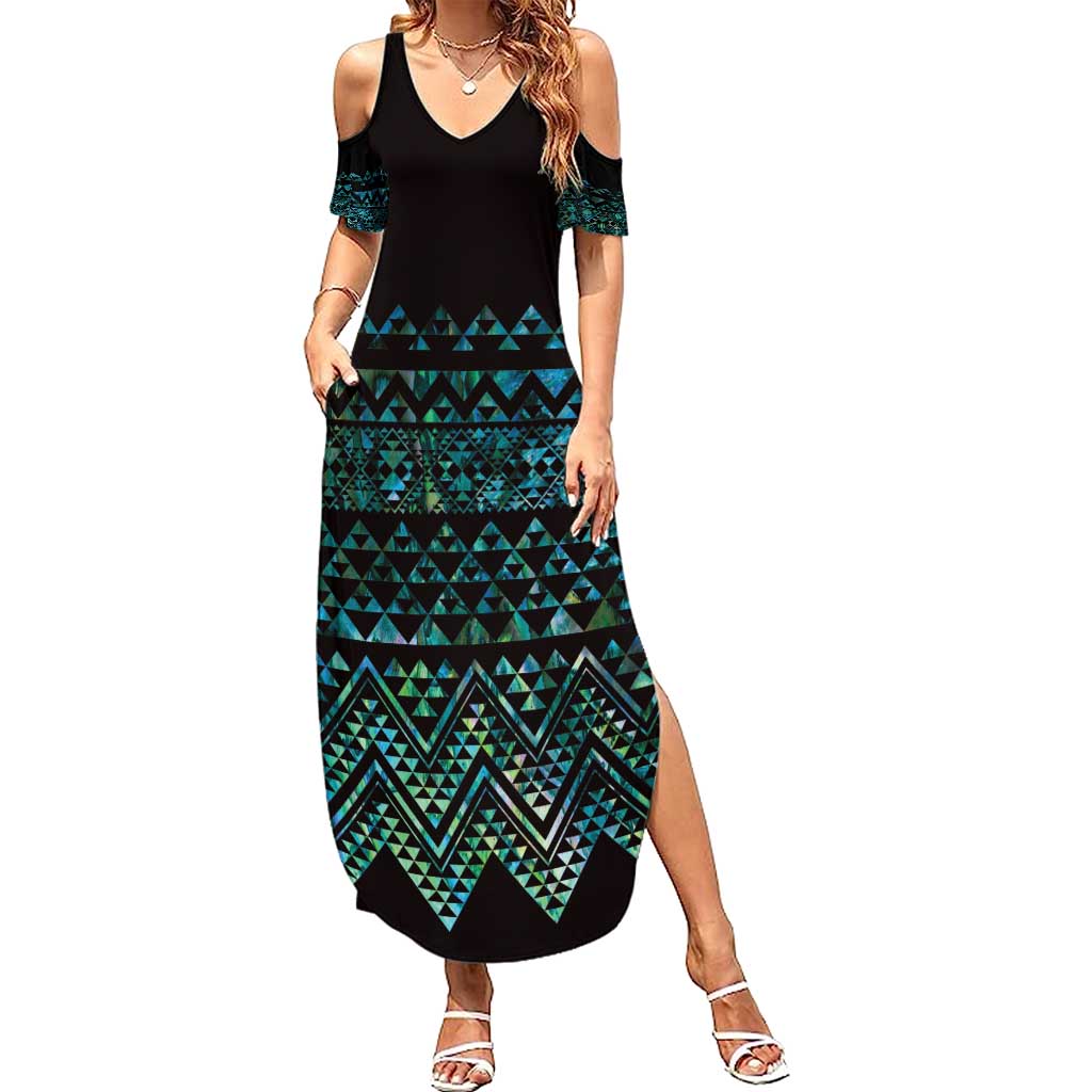 Maori Niho Taniwha Te Wheiao Family Matching Summer Maxi Dress and Hawaiian Shirt Paua Shell LT7 Mom's Dress Colorful - Polynesian Pride