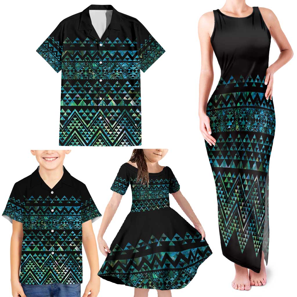 Maori Niho Taniwha Te Wheiao Family Matching Tank Maxi Dress and Hawaiian Shirt Paua Shell LT7 - Polynesian Pride