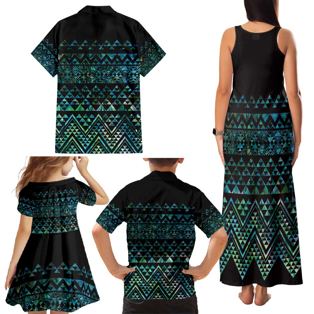 Maori Niho Taniwha Te Wheiao Family Matching Tank Maxi Dress and Hawaiian Shirt Paua Shell LT7 - Polynesian Pride