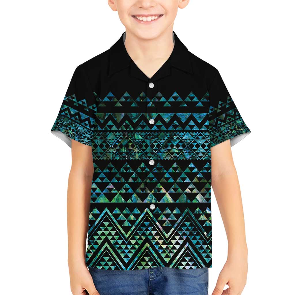 Maori Niho Taniwha Te Wheiao Family Matching Tank Maxi Dress and Hawaiian Shirt Paua Shell LT7 Son's Shirt Colorful - Polynesian Pride