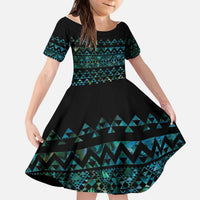 Maori Niho Taniwha Te Wheiao Kid Short Sleeve Dress Paua Shell LT7 KID Colorful - Polynesian Pride