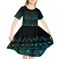 Maori Niho Taniwha Te Wheiao Kid Short Sleeve Dress Paua Shell LT7 - Polynesian Pride