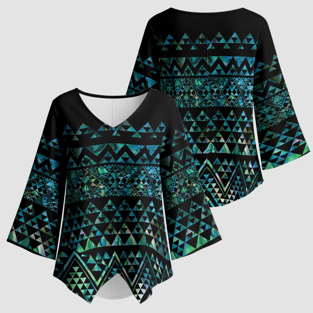 Maori Niho Taniwha Te Wheiao Kimono Sleeve Blouse Paua Shell - Polynesian Pride