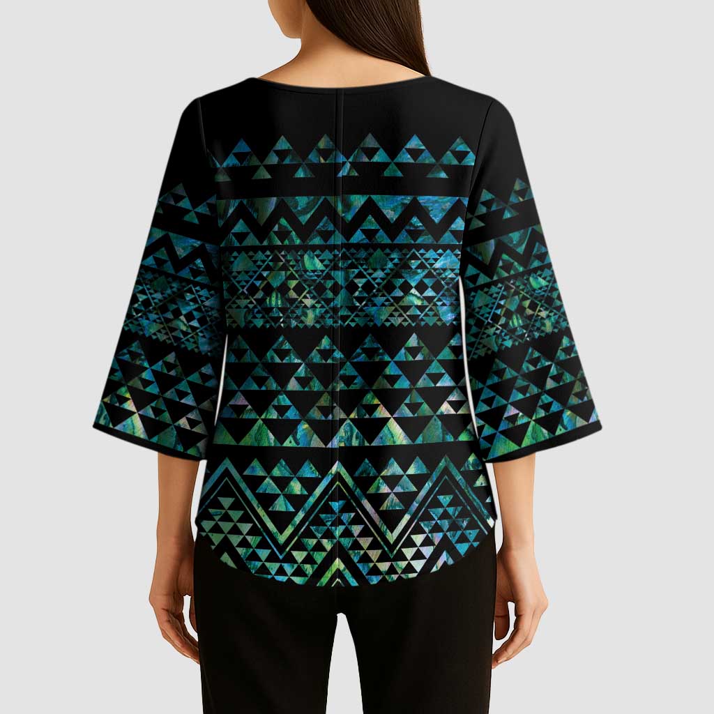 Maori Niho Taniwha Te Wheiao Kimono Sleeve Blouse Paua Shell - Polynesian Pride