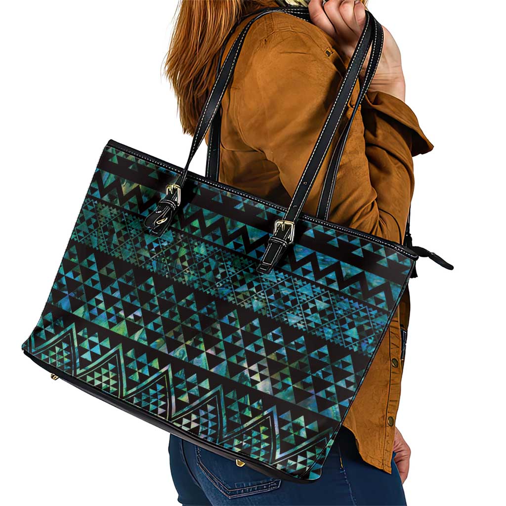 Maori Niho Taniwha Te Wheiao Leather Tote Bag Paua Shell - Polynesian Pride