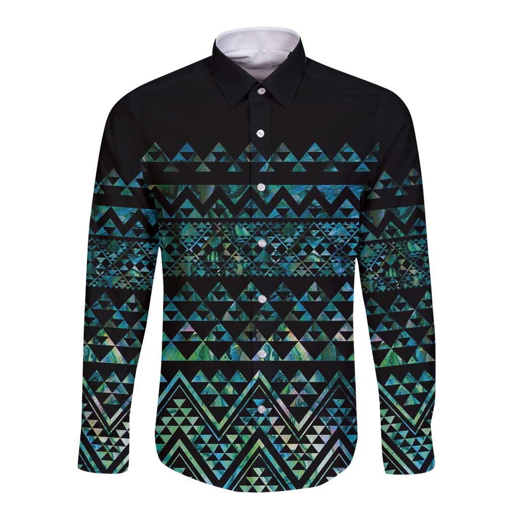 Maori Niho Taniwha Te Wheiao Long Sleeve Button Shirt Paua Shell LT7 Unisex Colorful - Polynesian Pride