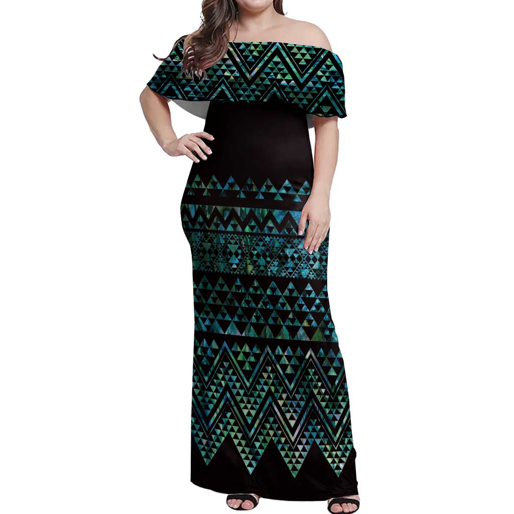 Maori Niho Taniwha Te Wheiao Off Shoulder Maxi Dress Paua Shell LT7 Women Colorful - Polynesian Pride