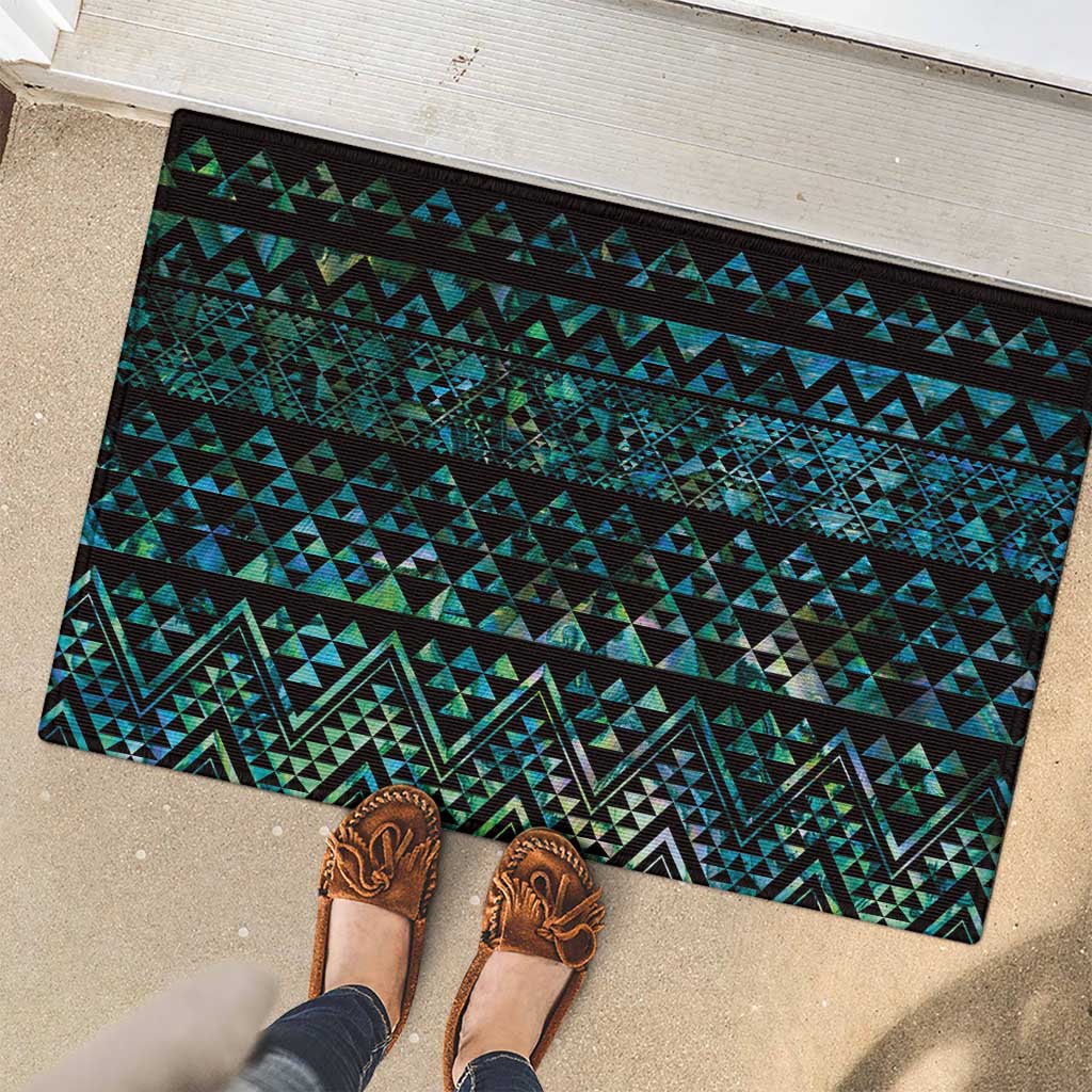 Maori Niho Taniwha Te Wheiao Rubber Doormat Paua Shell - Polynesian Pride