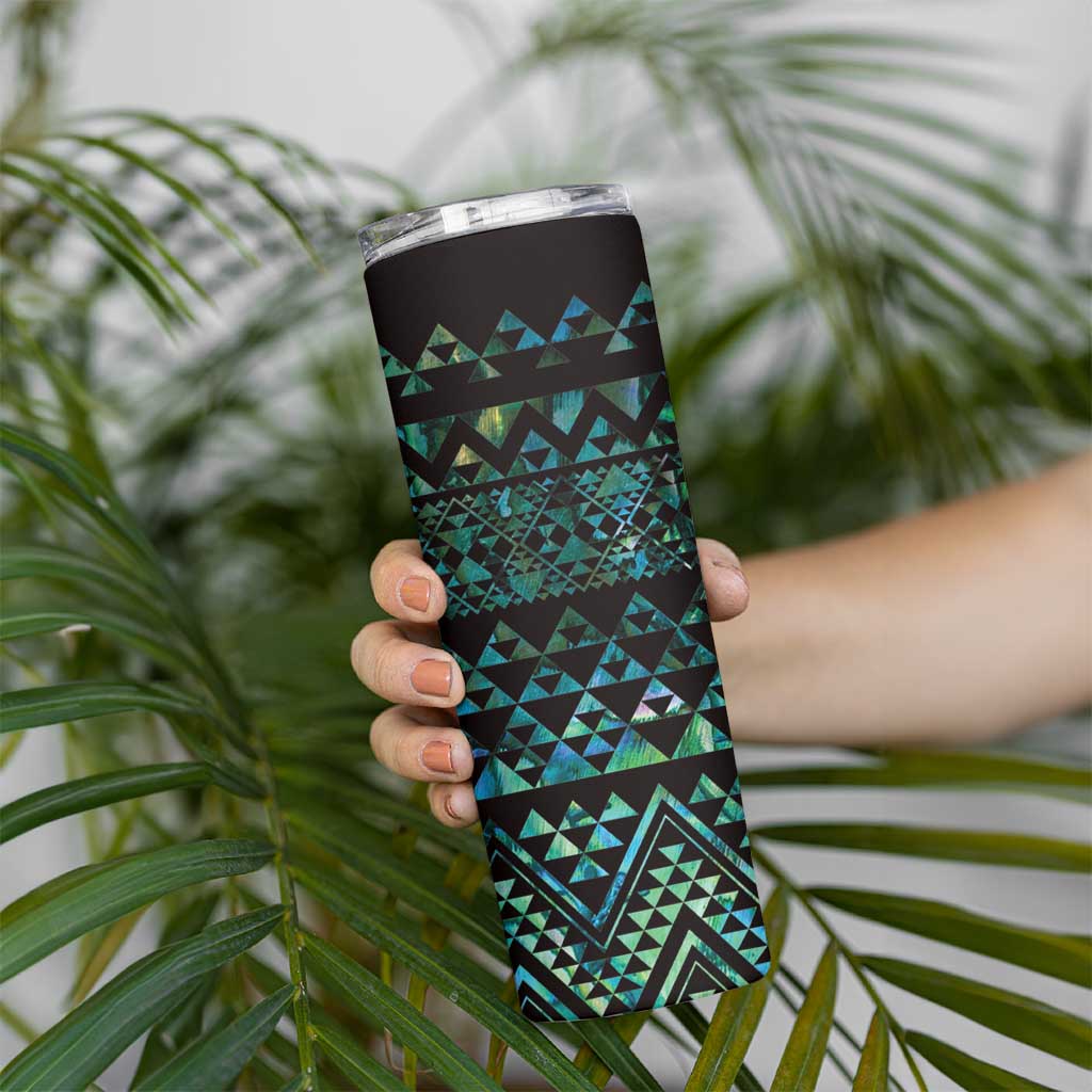 Maori Niho Taniwha Te Wheiao Skinny Tumbler Paua Shell - Polynesian Pride